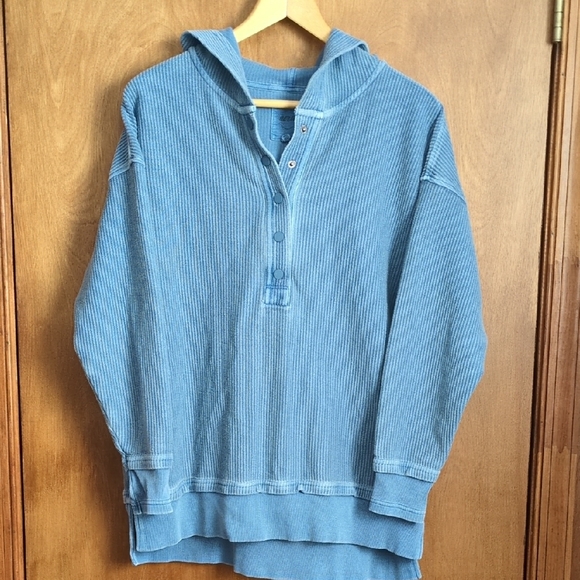 aerie Tops - Aerie Textured Henley Hoodie In Blue Size XXS